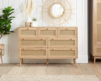 An Image of Croxley - 7 Drawer Chest of Drawers - Oak - Rattan - Wooden