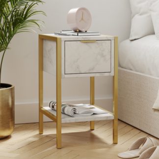 An Image of Cleo 1 Drawer Bedside Marble Effect Marble
