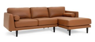 An Image of Habitat Jackson Leather Right Corner Chaise Sofa - Tan