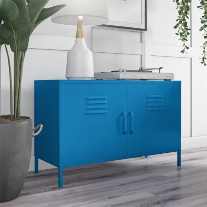 An Image of Drake 2 Door Metal Low Cabinet Blue