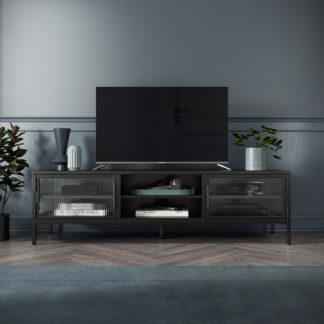 An Image of Stannis Wide TV Unit Black, Ribbed Glass Black
