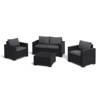 An Image of Keter California 4 Seater Outdoor Garden Furniture Lounge Set - Graphite With Grey Cushions