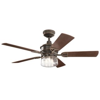 An Image of Kichler Lyndon Patio Ceiling Fan with Light & Remote, 132cm Bronze