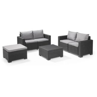 An Image of Keter California 5 Seater Double Sofa Outdoor Garden Furniture Lounge Set - Graphite With Grey Cushions