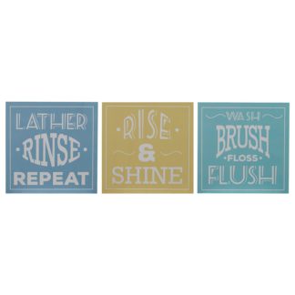 An Image of Set of 3 Bathroom Wall Plaques - 20x20cm