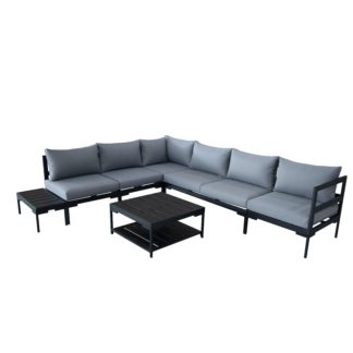 An Image of Elements Black Modular 6 Seater Corner Sofa Set with Coffee and Side Tables Black