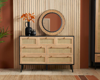 An Image of Croxley - 7 Drawer Chest of Drawers - Black - Rattan - Wooden