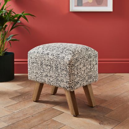 An Image of Jaipur Edit Tile Print Footstool Black Black and white