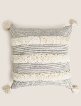 An Image of M&S Pure Cotton Tufted Tassel Stripe Cushion