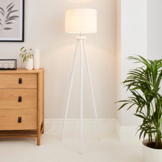 An Image of Jandia Wooden Tripod White Floor Lamp White