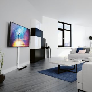 An Image of AVF Against the Wall TV Floor Mount Black and white