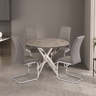 An Image of Paris 4 Seater Round Glass Top Dining Table, Concrete Grey