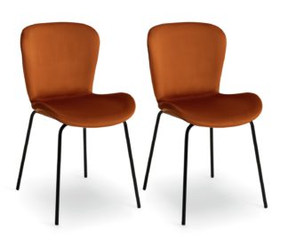 An Image of Habitat Etta Pair of Velvet Dining Chairs - Copper