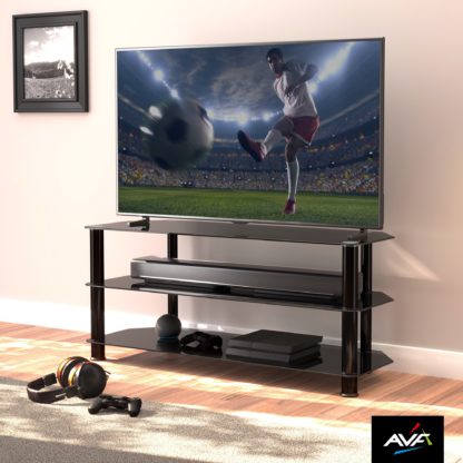 31c55605a49173e34d5d4523dac55f89eae06262574726862b0460fb00ea959a.jpg An Image of AVF TV Stand, Black Glass Black