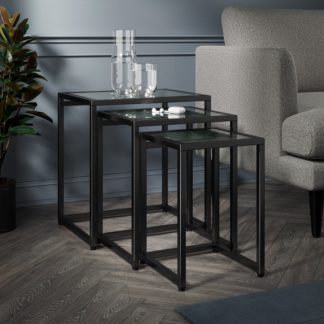 An Image of Stannis Nest of Tables Black, Ribbed Glass Black