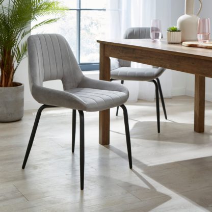 An Image of Arden Set of 2 Dining Chairs, Velvet Velvet Grey