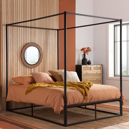 An Image of Farringdon Metal 4 Poster Bed Black