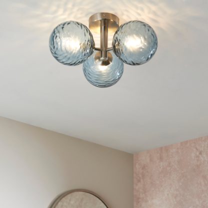 An Image of Aqua Bathroom 3 Light Semi Flush Ceiling Fitting Aqua (Blue)