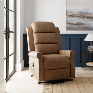 An Image of Edith Distressed Faux Leather Rise and Recline Chair Faux Leather Mocha