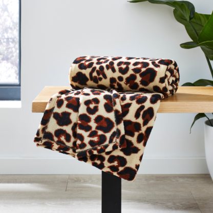 An Image of Animal Print Fleece Throw, 130cm x 160cm Brown