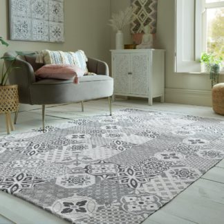 An Image of Purity Tile Cotton Rug Grey