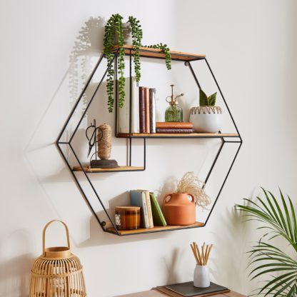 An Image of Industrial Metal Hexagonal Shelf Black