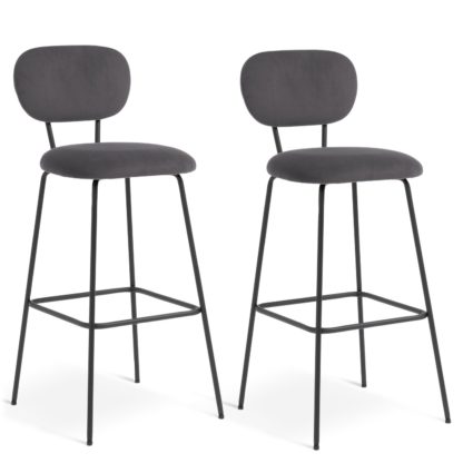 An Image of Habitat Ariana Pair of Velvet Bar Stools - Dark Grey