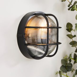 An Image of Indoor Outdoor Black Bulkhead Industrial Wall Light, 19cm Black