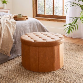 An Image of Large Faux Leather Round Ottoman Tan