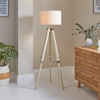 An Image of Trio Tripod Floor Lamp, Satin Nickel White