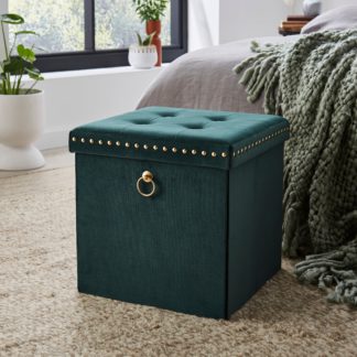 An Image of Velvet Cube Ottoman Bottle Green Bottle (Green)