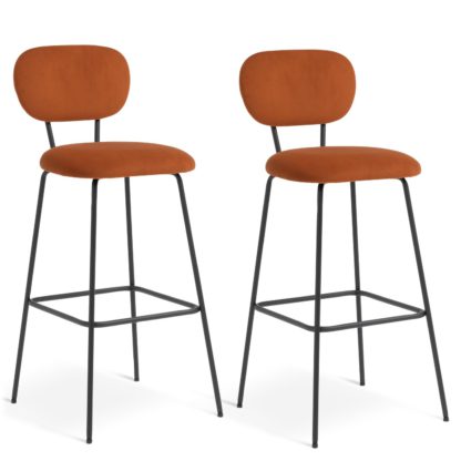 An Image of Habitat Ariana Pair of Velvet Bar Stools - Copper