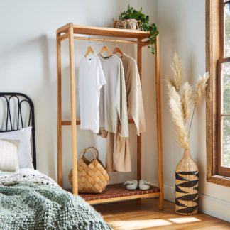 An Image of Artisan Clothes Rail with Faux Leather Shelf Natural
