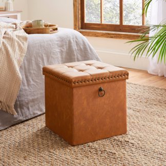 An Image of Faux Leather Cube Ottoman Tan Tan