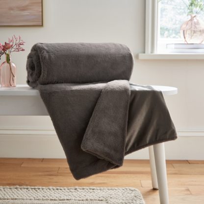 An Image of Lenon Faux Fur Throw, Grey 130cm x 170cm Grey