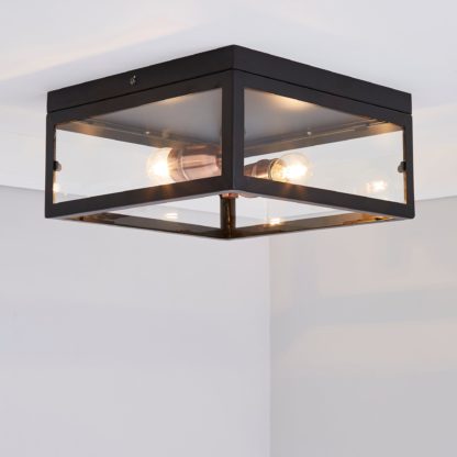 An Image of Aneska 2 Light Black and Copper Flush Ceiling Fitting Black