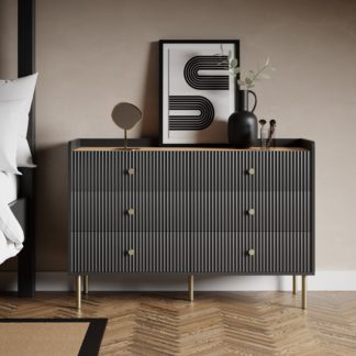 An Image of Georgi Wide 6 Drawer Chest Black