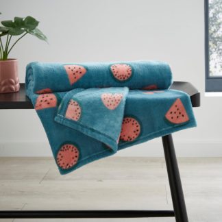 An Image of Watermelon Print Fleece Throw Teal (Blue)