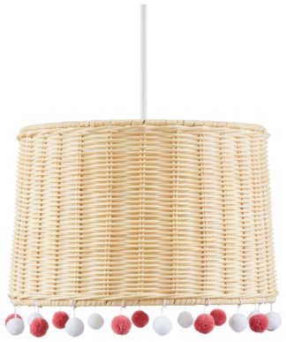 An Image of Glow Kids Pom Pom and Rattan Easy Fit Ceiling Shade - Brown
