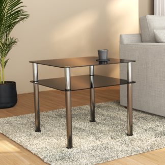 An Image of AVF Side Coffee Table, Black Glass with Chrome Legs Black