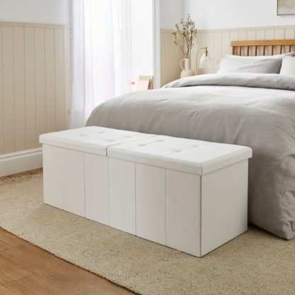 An Image of Faux Linen Bed End Ottoman Grey