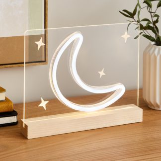 An Image of Moon and Stars Neon Table Light Clear