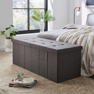 An Image of Faux Linen Bed End Ottoman Grey