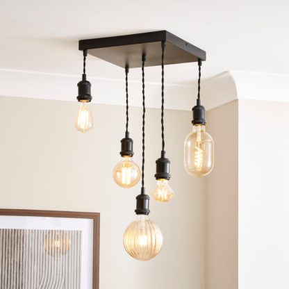 d7732280f72a2fb6e73fbadaf42aaa189561ae9dba4617b7f8103606621ab6db.jpg An Image of Keates 5 Light Flush Ceiling Fitting Black