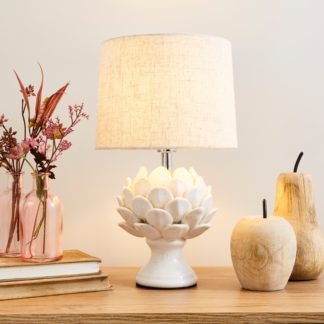 An Image of Dorma Brimstage Cream Artichoke and Linen Shade Table Lamp Cream