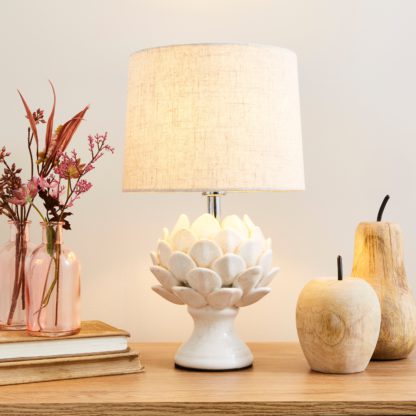 An Image of Dorma Brimstage Cream Artichoke and Linen Shade Table Lamp Cream