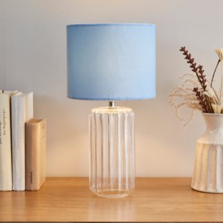 An Image of Christine Ribbed Table Lamp Belle Blue Blue