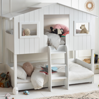 An Image of Willow - Single - Treehouse Bunk Bed - White - Wood - 3ft