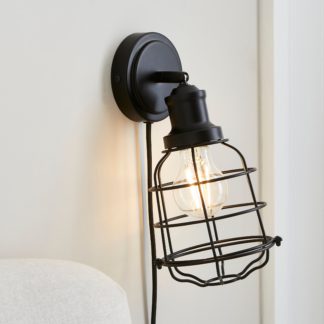 An Image of Wallace Caged Plug In Wall Light Black