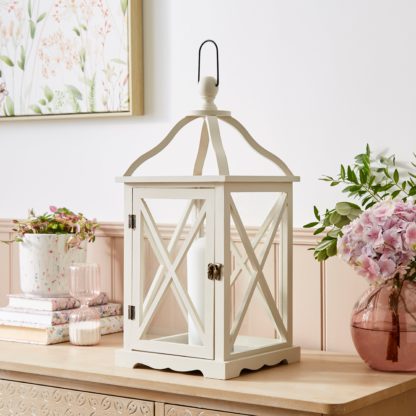 An Image of Grey Wooden Lantern 50cm Grey